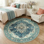 RELEANY Washable Area Rug, Round 5ft, Water Repellent, Pet Friendly, Vintage - Image 2