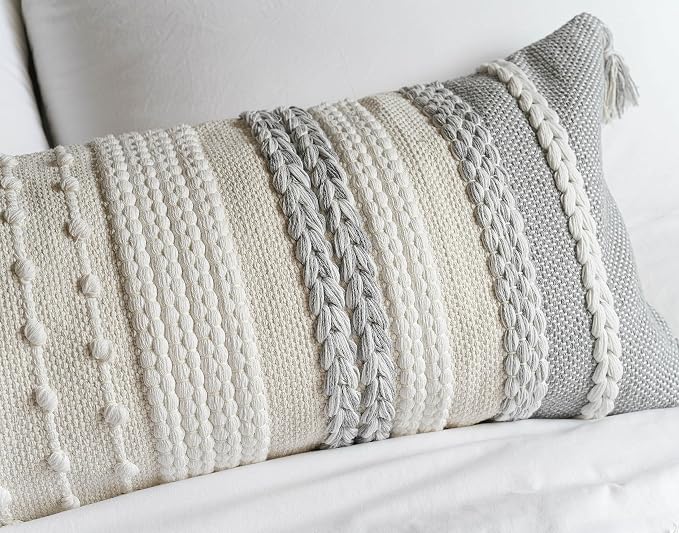 Gray Decorative Lumbar Pillow Cover 14x36, Farmhouse Lumbar Throw Pillow - Image 5