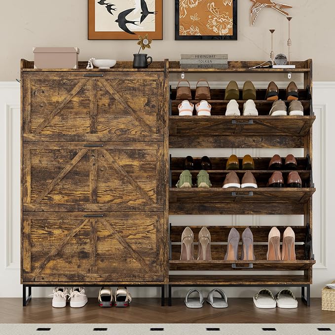 BORNOON Shoe Cabinet with 3 Flip Drawers Narrow Shoe Storage Cabinet Organizer - Image 5