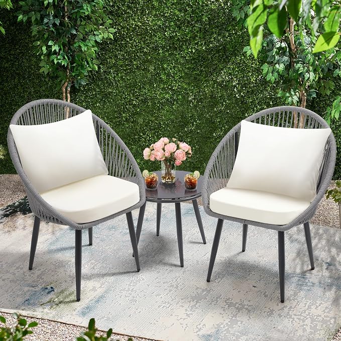 wildformers 3 Pieces Bistro Set, Woven Rope Chair - Image 7