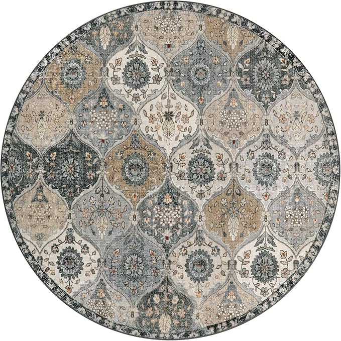 Lahome Moroccan Washable Round Area Rug, Soft Vintage Circle Round Rugs 6ft | - Image 3