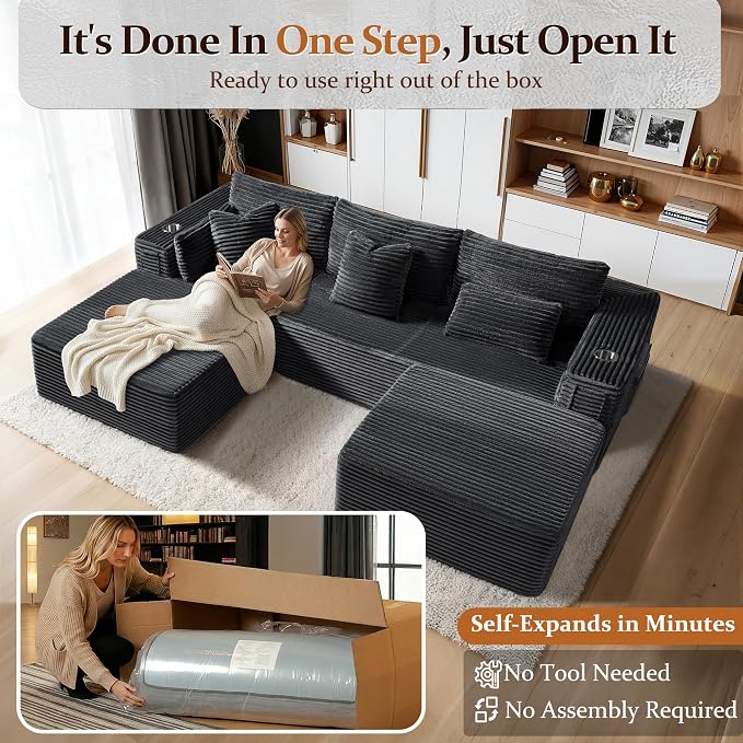 108" Oversized Cloud Sectional Couch, Comfort U Shaped Boneless Couch - Image 3