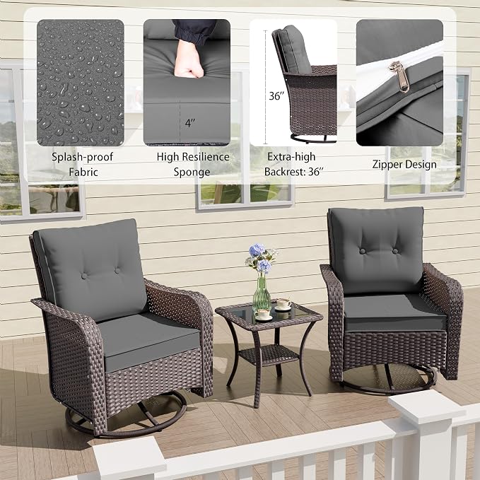ALAULM Outdoor Swivel Rocking Chairs Set of 2 - Image 4