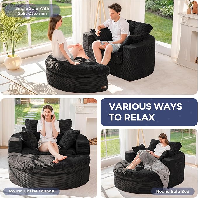 MAXYOYO Oversized Round Chaise Lounge Sofa, Upholstered Lounge Chair - Image 3