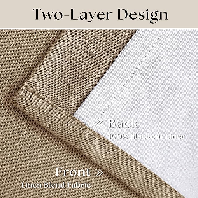 Light Brown 100% Blackout Pinch Pleated Linen 63 Inch Curtains - Image 4