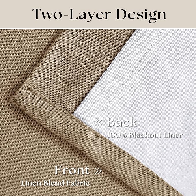 Light Brown Pinch Pleated Full Blackout Curtains Linen Blend 80 Inches Long | - Image 4