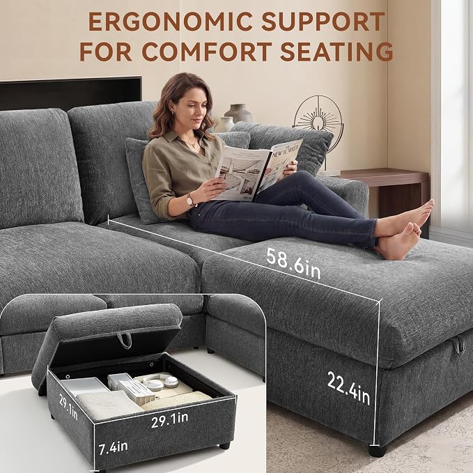 Ihanherry 141" Oversized Cloud Sectional Couches - Image 3