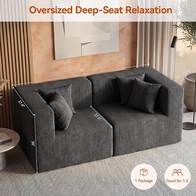 MONVANE 75" Loveseat Sofa, Comfy Chenille Cloud Couch - Image 3