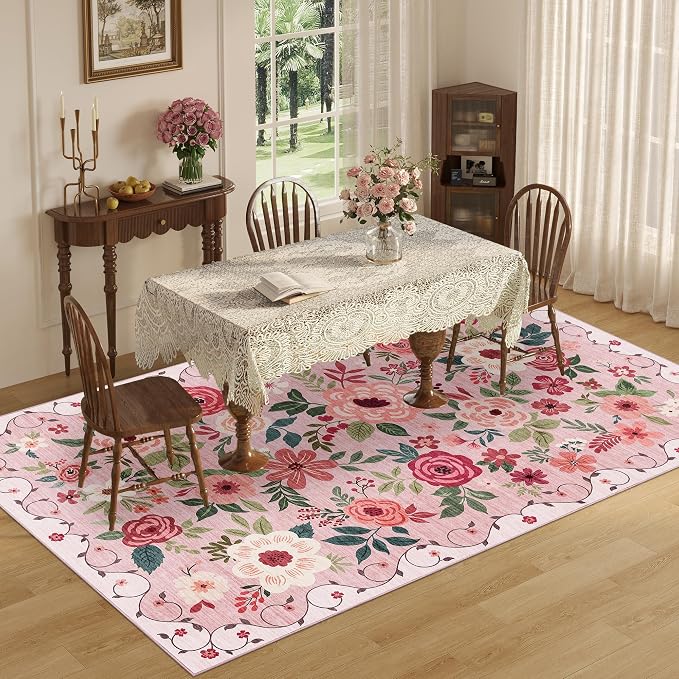 DUKINO 5x8 Area Rug for Bedroom, Soft Floral Washable Rug Non Slip, - Image 5