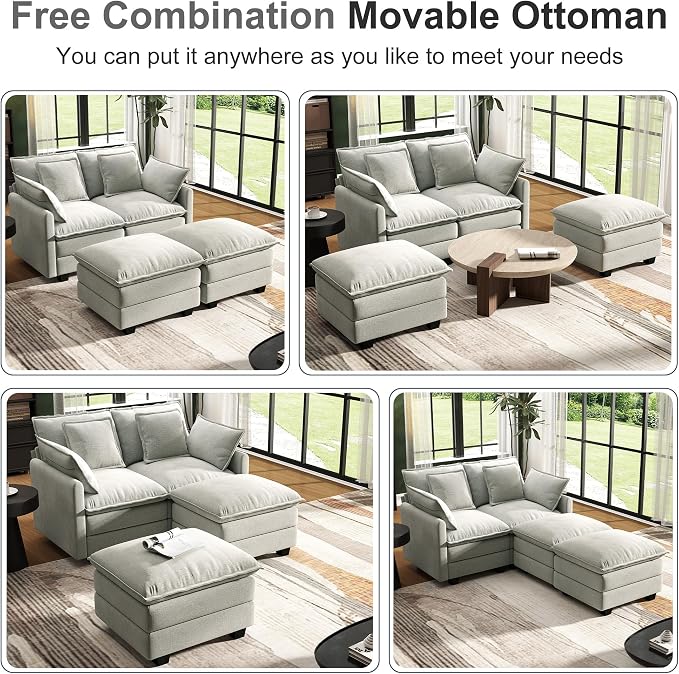 58" Cloud Couch Loveseat, Deep Seat Modular Sectional Sofa - Image 5