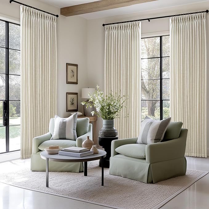 Tan Beige Memory Trained Semi Sheer Linen Pleated Curtains 80 Inches Long | 80 - Image 8