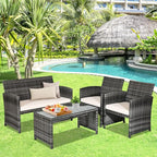 Goplus 4-Piece Rattan Patio Furniture Set, Outdoor Wicker Conversation Sofa - Image 6