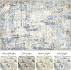 LOONGRUG 4x6 Area Rug Machine Washable Neutral Modern Abstract Rugs Blue | Soft - Image 9