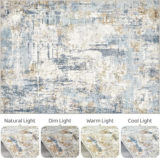 LOONGRUG 5x8 Area Rug Washable Neutral Modern Living Room Rugs Blue | Abstract - Image 9