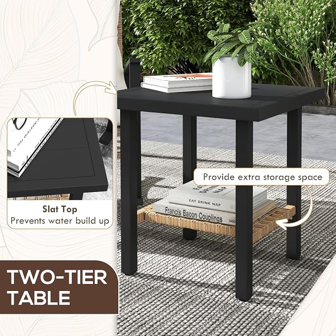 Outsunny 3 Pieces Rocking Wicker Outdoor Bistro Set, Rattan Patio Furniture Set - Image 3