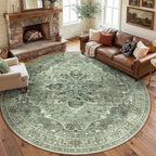 RELEANY Washable Area Rug, Round 8ft, Water Repellent, Pet Friendly, Vintage by RELEANY