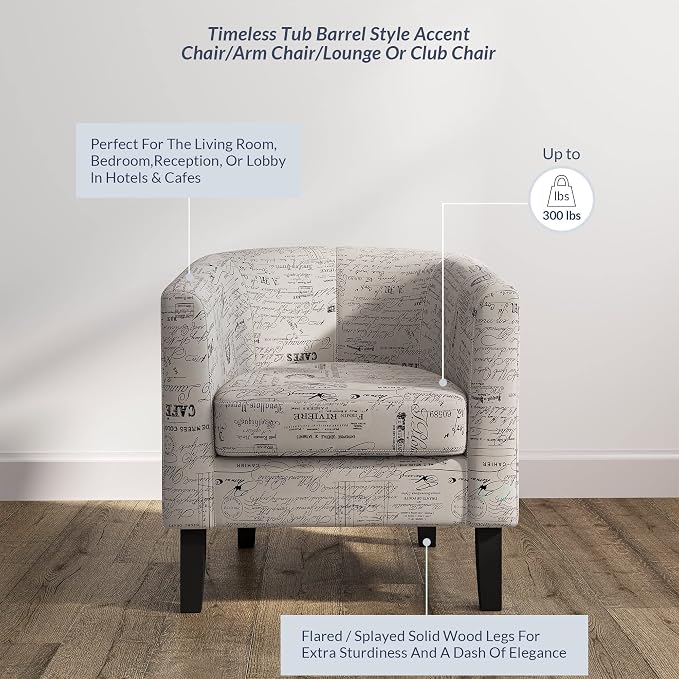BELLEZE Accent Barrel Chair, Linen Round Chair Club Tub Sofa Corner Chair - Image 3