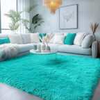Soft Fluffy Teal Area Rugs for Bedroom Kids Room Shag Furry Carpet 4' x 6' | - Image 2