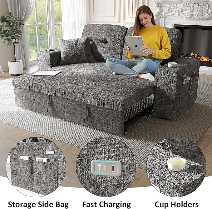 63 Inch Sleeper Sofa Bed, 3 in 1 Pull Out Couch Bed - Image 4