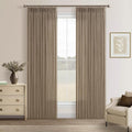 84 Inch Latte Linen Pleated Semi Sheer Vintage Curtains by Twodrapes