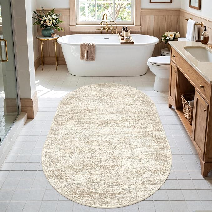 Soalmost Small Oval 3x5 Rug for Entryway Kitchen, Washable Area Rugs, Foldable - Image 4