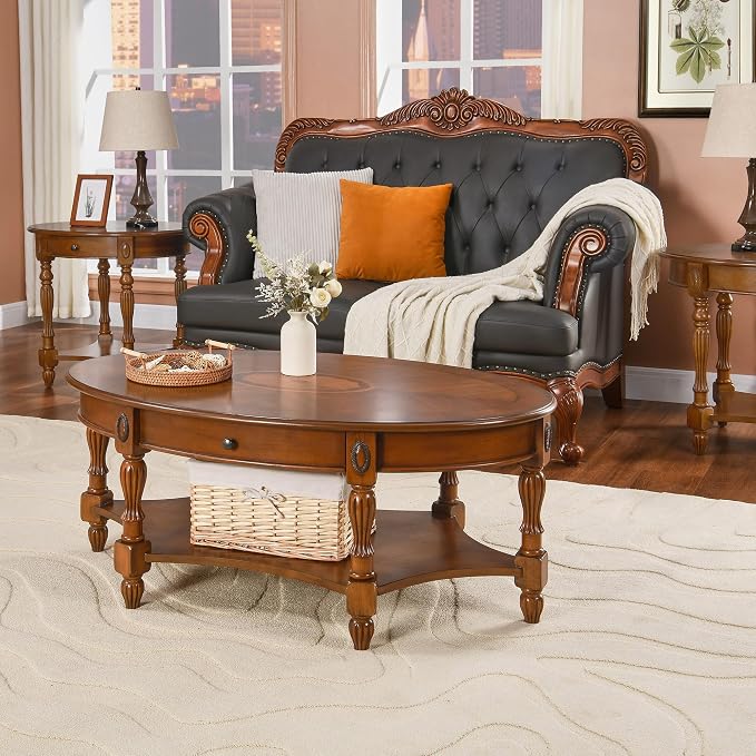 LEEMTORIG Oval Round End Table, 2-Tier Solid Wood End Table Side Table - Image 6