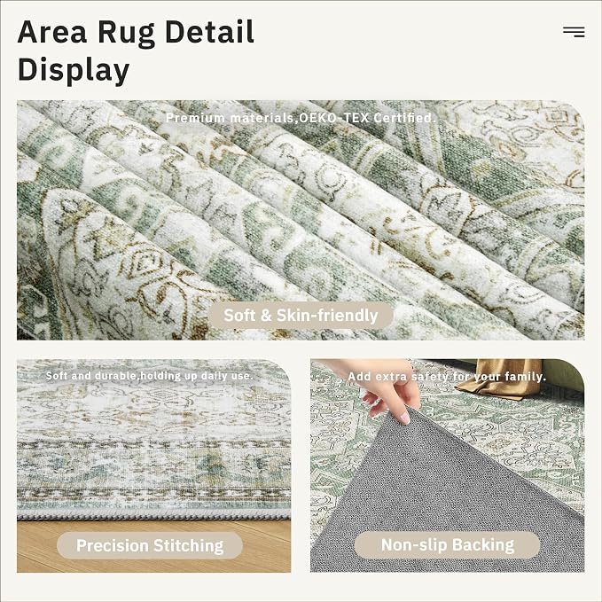 Soalmost 5x7 Area Rug Low Pile Washable Trendy Faded Style Rug, Foldable Stain - Image 6