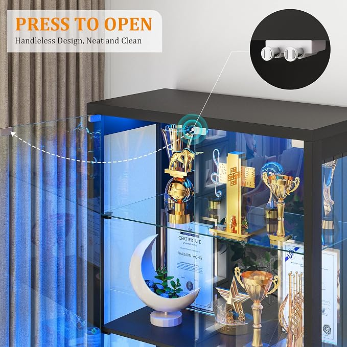 FREDEES Display Cabinet with Glass Doors, Tall Bookcase with 3 Color Lights and - Image 3