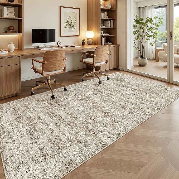 Soalmost Washable 4x8 Hallway Runner Rug Non-Slip Kitchen Entry Rugs Brown | - Image 4