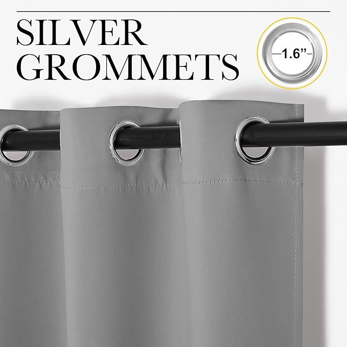 NICETOWN Silver Grey Thermal Insulated Grommet Blackout Curtains, Kids Window - Image 2