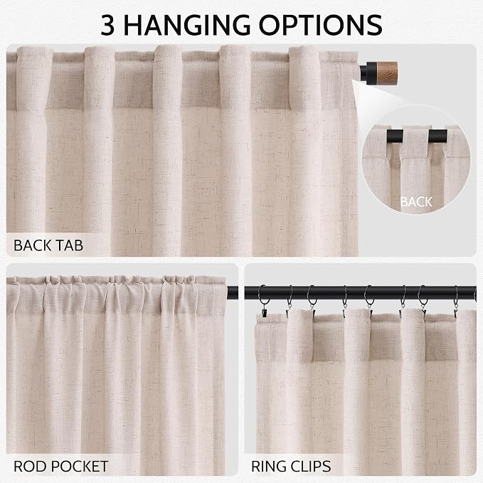 Natural White Linen Curtains 96 Inches Long - Image 2