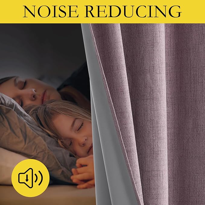 NICETOWN Chaise Mauve Vintage Linen 100% Blackout Curtains - Image 5