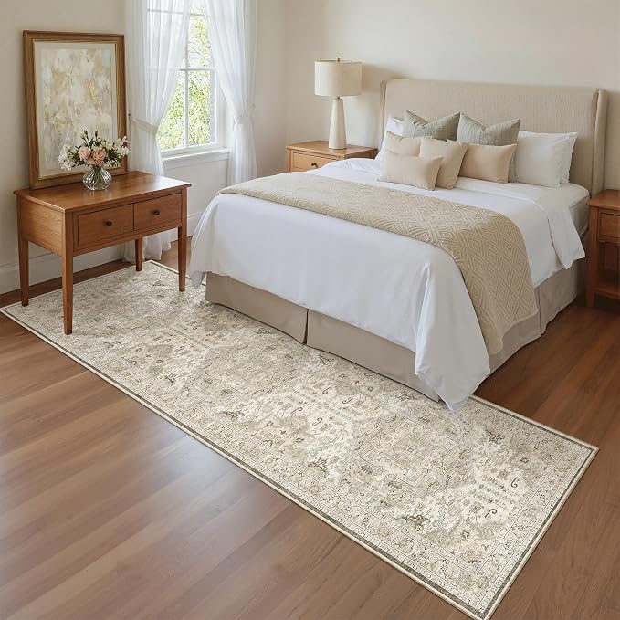 Madane Hallway Runner Rug 2x8 Washable Kitchen Rugs Non-Slip, Ivory/Brown | - Image 4