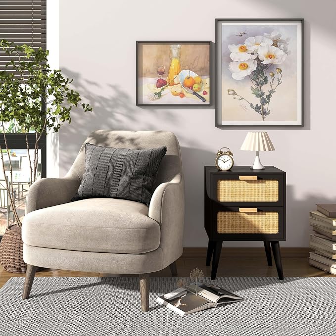 YAUKOMEL Black Nightstand, Wood End Table, Side Table - Image 4