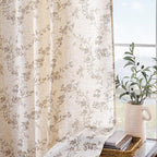 Taupe Vintage Floral Linen Curtains Farmhouse 50W X 63L 2 Panels | Elisa Series - Image 8