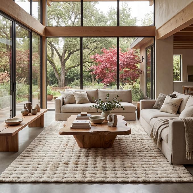 nuLOOM Jeni Beige Checkered Washable Area Rug by nuLOOM