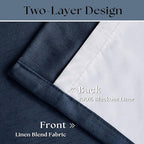 Navy Blue Pinch Pleat 100% Blackout Linen Curtains 2 Layers 45 Inch Long | - Image 4