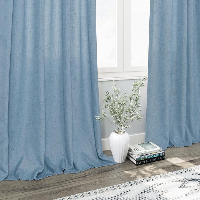 Blue Semi Sheer Linen Curtains 90 inch Length - Image 6