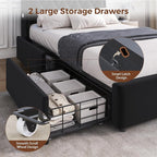 Twin LED Velvet Bed Frame with 2 Storage Drawers&Hidden Headboard, Upholstered - Image 4