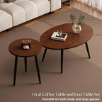 2 Pcs Small Oval Coffee Table, 31.5" Retro Walnut Coffee Tables Nesting Tables - Image 3