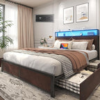 Lifezone Queen Bed Frame with 2-Tier Storage Headboard, Metal Platform Bed by Lifezone