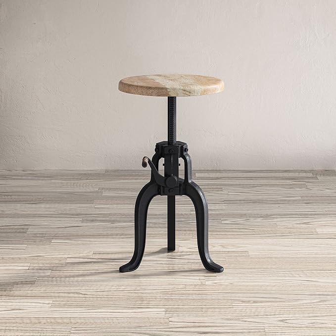 Jofran Global Archive Industrial Iron Crank Accent Table, Natural and Black - Image 8