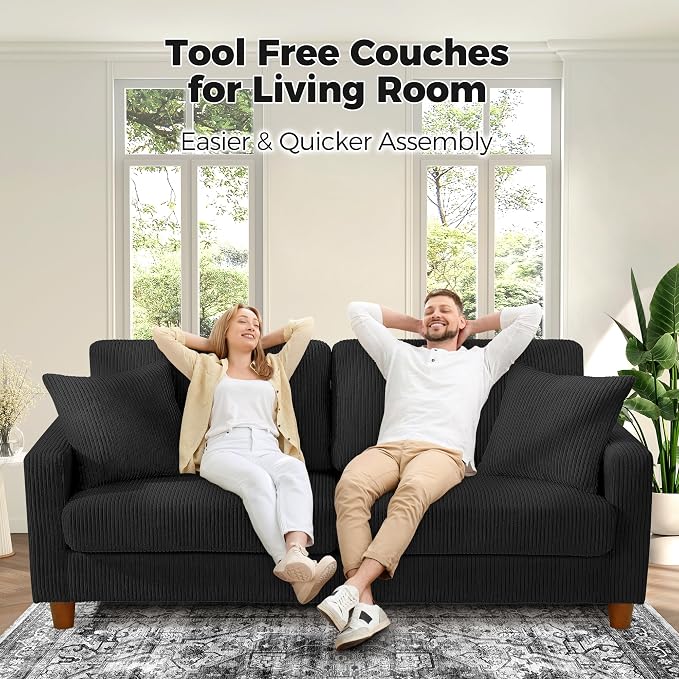 70in Corduroy Couch, Kidirect Sofa No Tool Assembly, Comfy Couches - Image 6