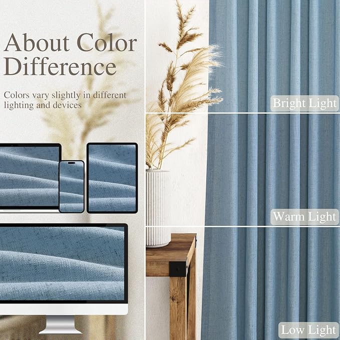 Blue Extra Long Curtain 102 inches Long 2 Panels Set - Image 4