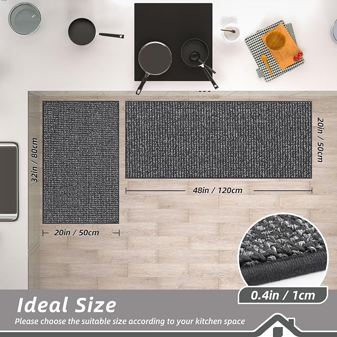 BEQHAUSE Kitchen Rugs and Mats 2PCS Non-Slip, Charcoal | Kitchen Mats - Image 2