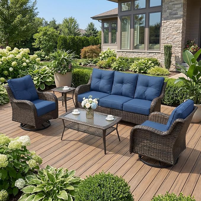 Patio Furniture Set, High Back Rattan Sofa & Swivel Rocker Chairs, Weather by SAILARYPatioFurniture