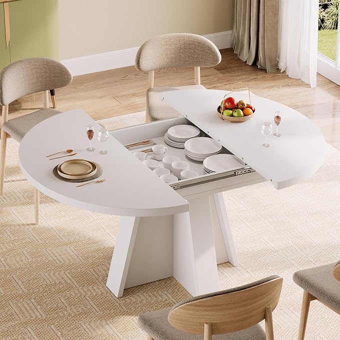 iPormis 43.3in-59in Extendable Round Dining Table - Image 4
