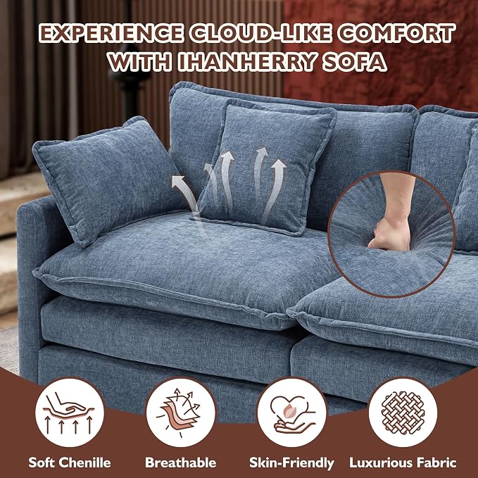 Ihanherry 111.4 Inch 3-Seater Cloud Sofa, Modular Sectional Couch, Modern Deep - Image 5
