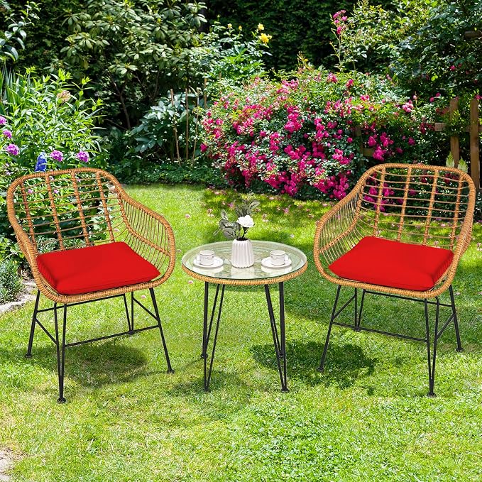 Tangkula 3 Pieces Patio Bistro Set, Rattan Conversation Set - Image 4