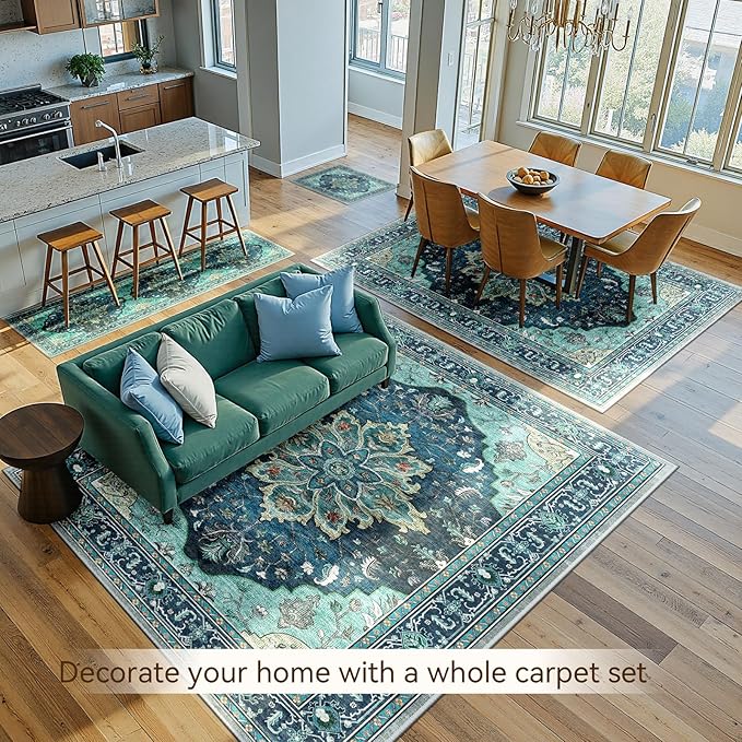 RELEANY Washable Area Rug, Large 10'x14', Teal | Non-Slip, Water Repellent - Image 4